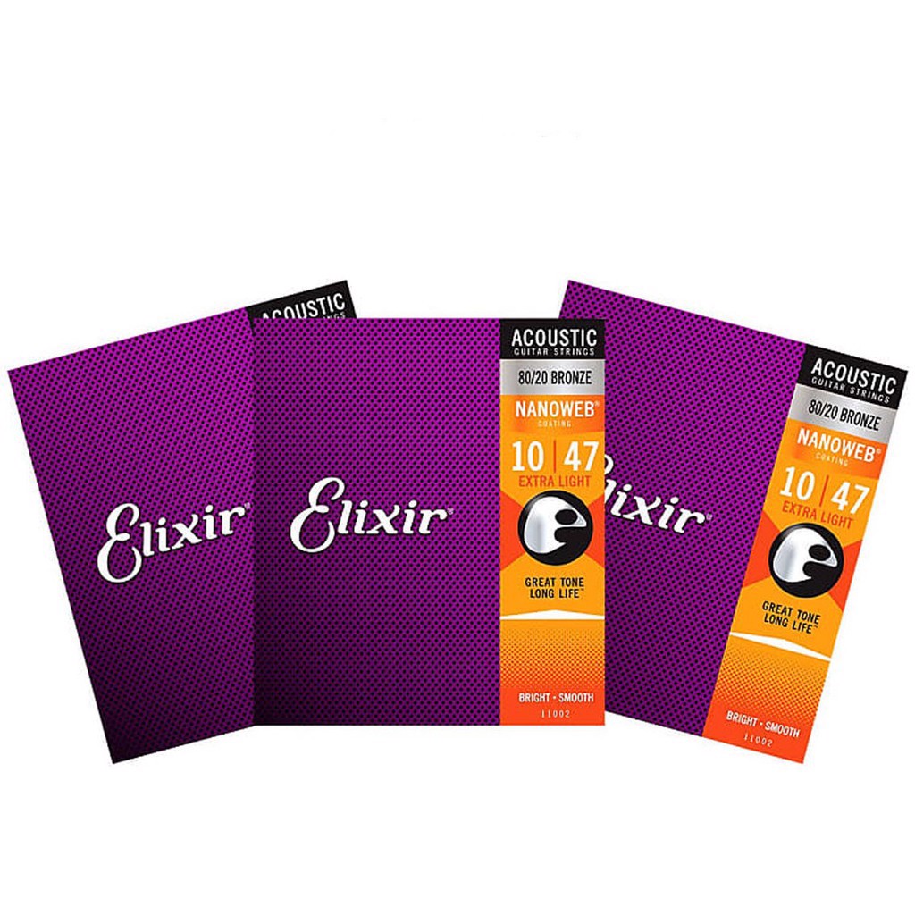 Bộ dây đàn Elixir Acoustic Guitar Strings Phosphor Bronze with NANOWEB Coating Extra Light 10-47 (16002)