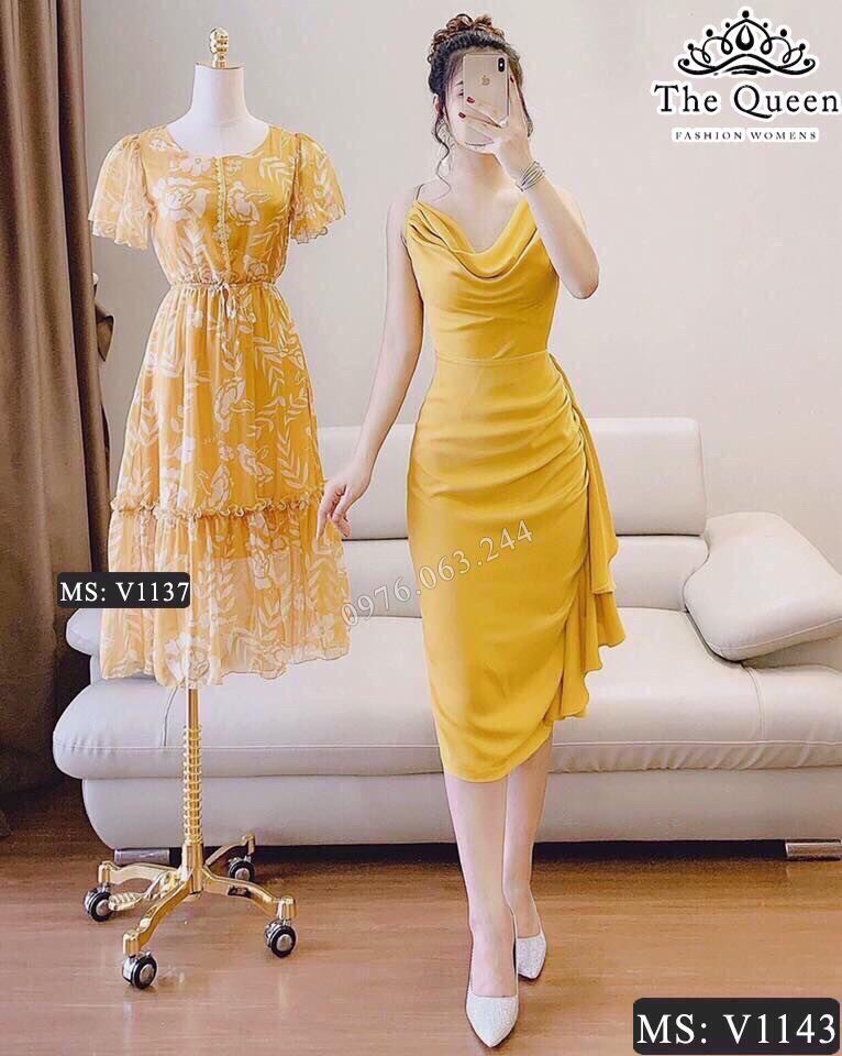 Đầm body xếp ly cổ đổ