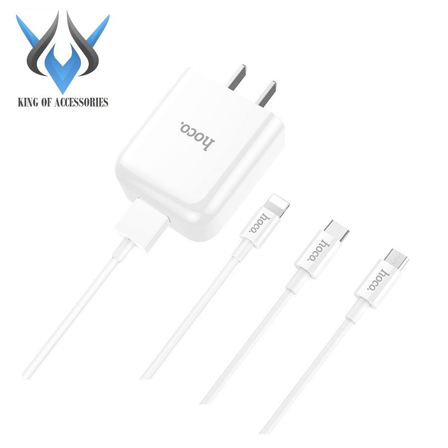 Bộ Cốc sạc và Cáp sạc Hoco C49 cổng Lightning / TypeC / Micro-USB tùy chọn Output max 2A (Trắng) - Hãng phân phối chính thức - Nhất Tín Computer