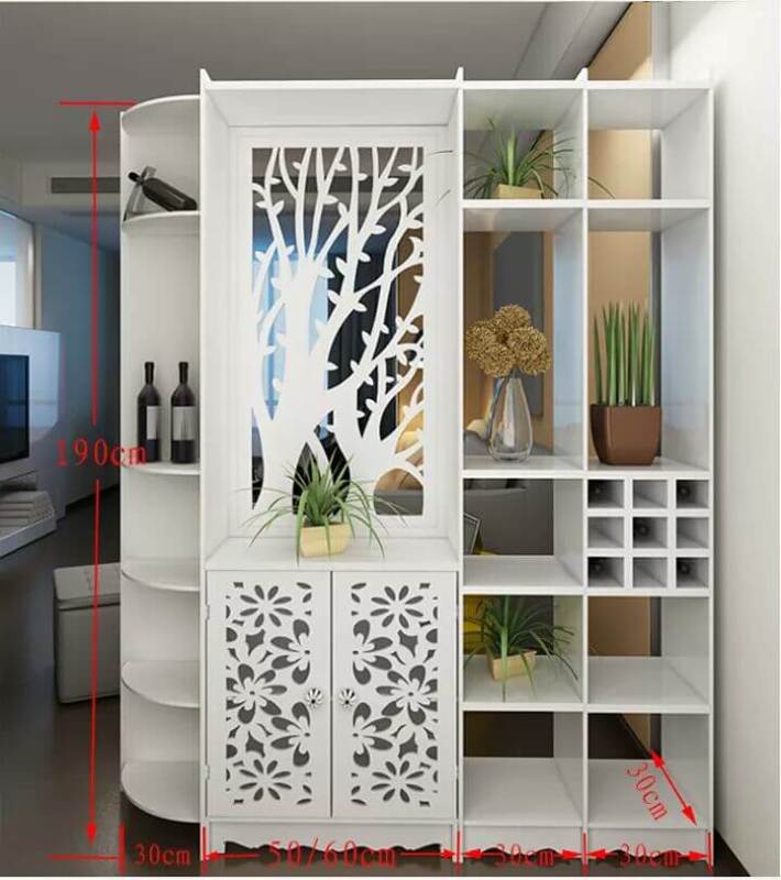 Vách ngăn có tủ liền kệ góc hình bán nguyệt GT445 cao cấp