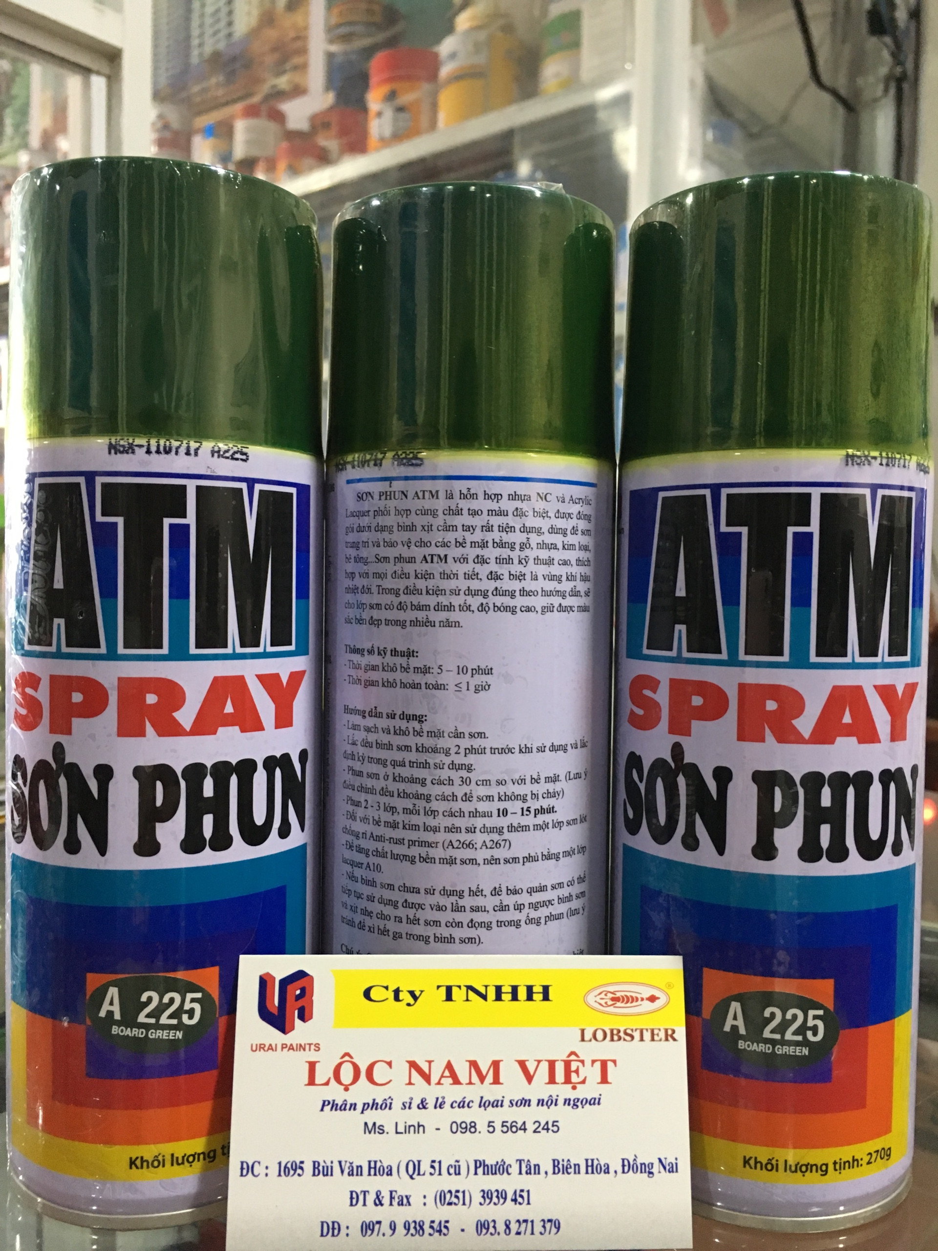Sơn phun, sơn xịt ATM màu xanh lá mờ A225