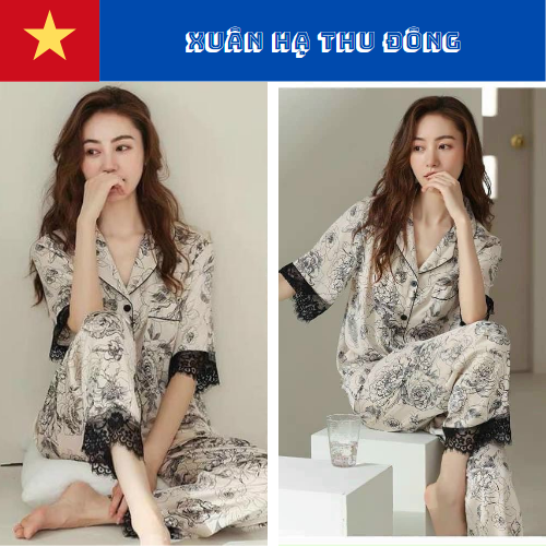 Bộ Pyjama lụa xước ánh kim cao cấp (free size: 45kg đến 60kg) HÀNG THIẾT KẾ MỚI.