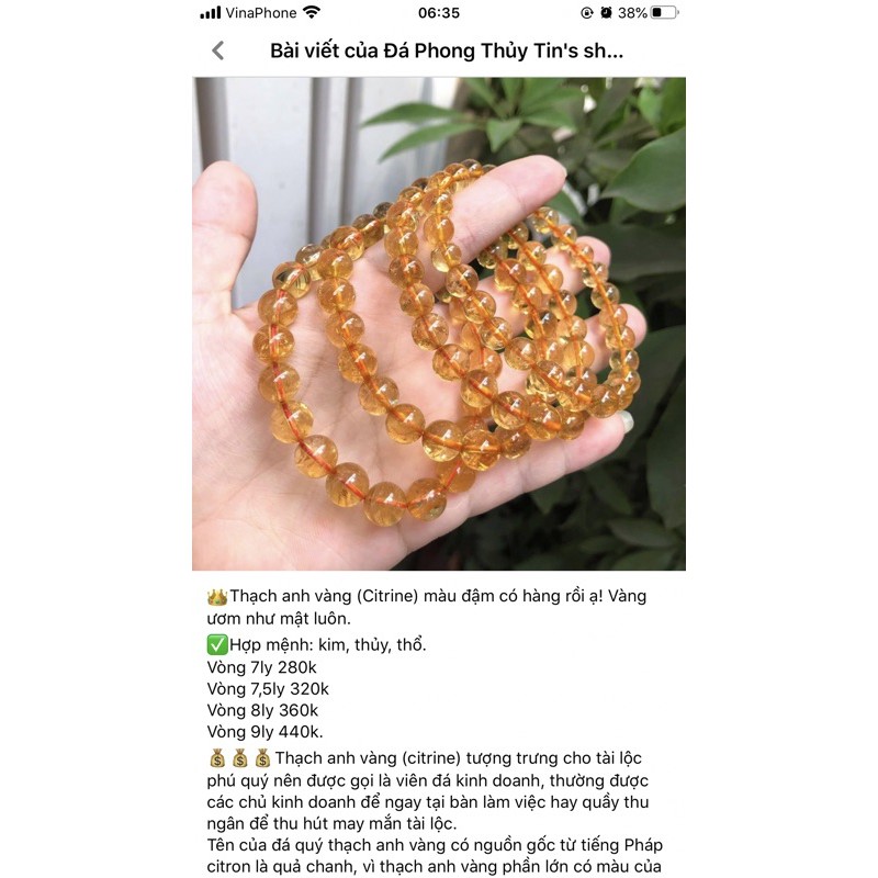 Vòng tay Citrine đậm