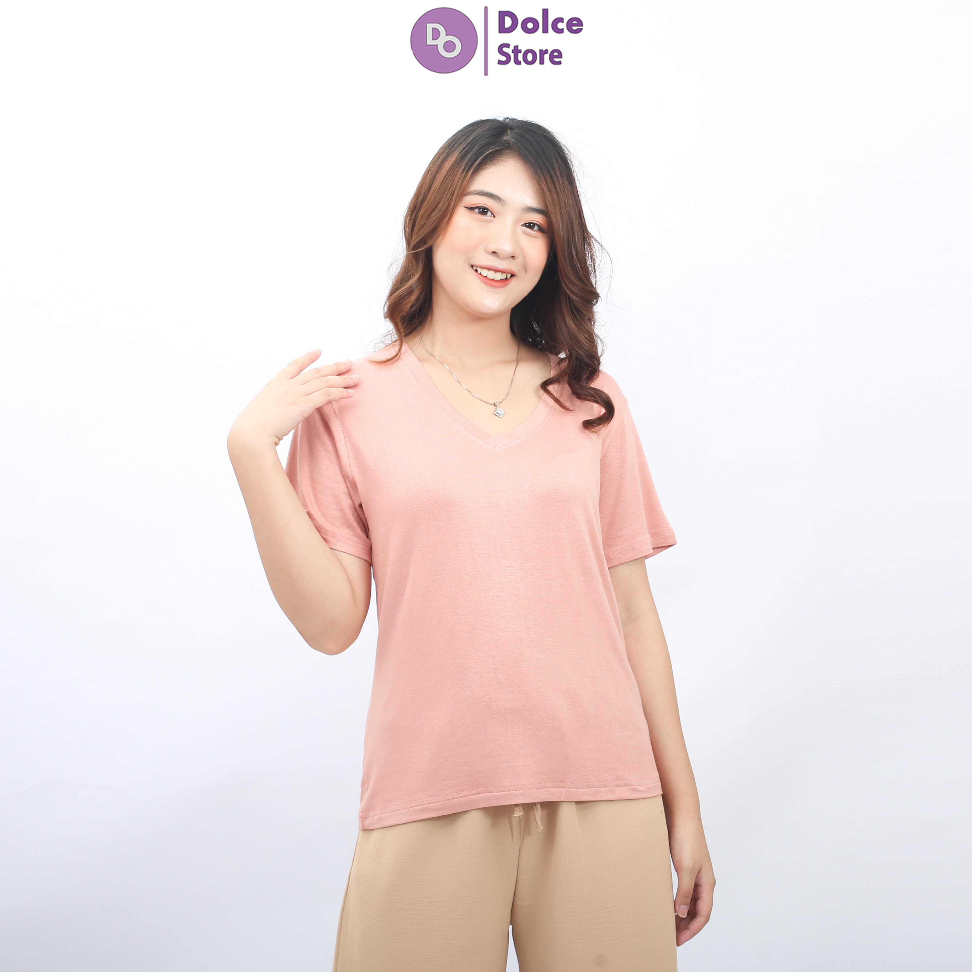 Áo phông giấy cotton cổ tim - Dolce