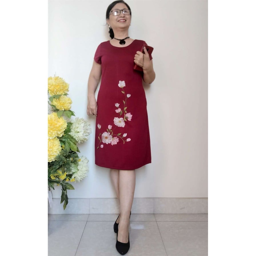 [HCM]Đầm thun thêu hoa trung niên u40 u50 u60