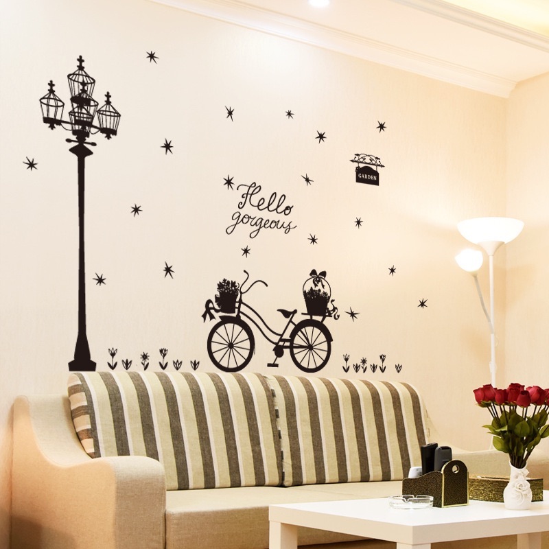 Decal tranh dán tường xe đạp cốt điện