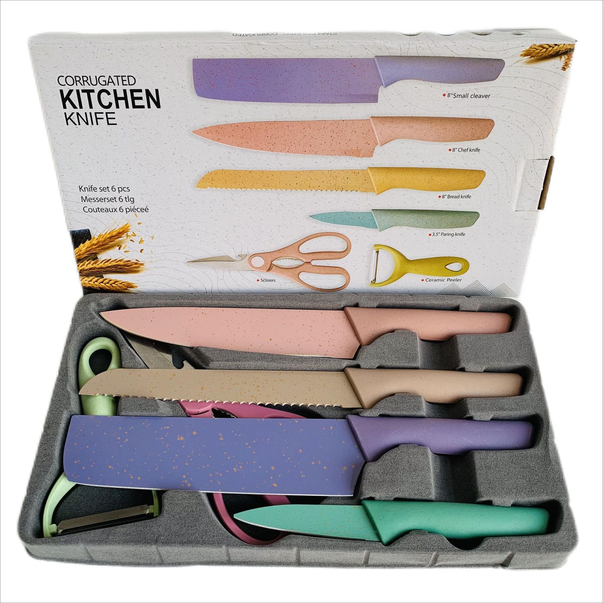 Bộ dao kéo 6 món lúa mạch sắc bén - Set dao lúa mạch 6 món Everrich Kitchen