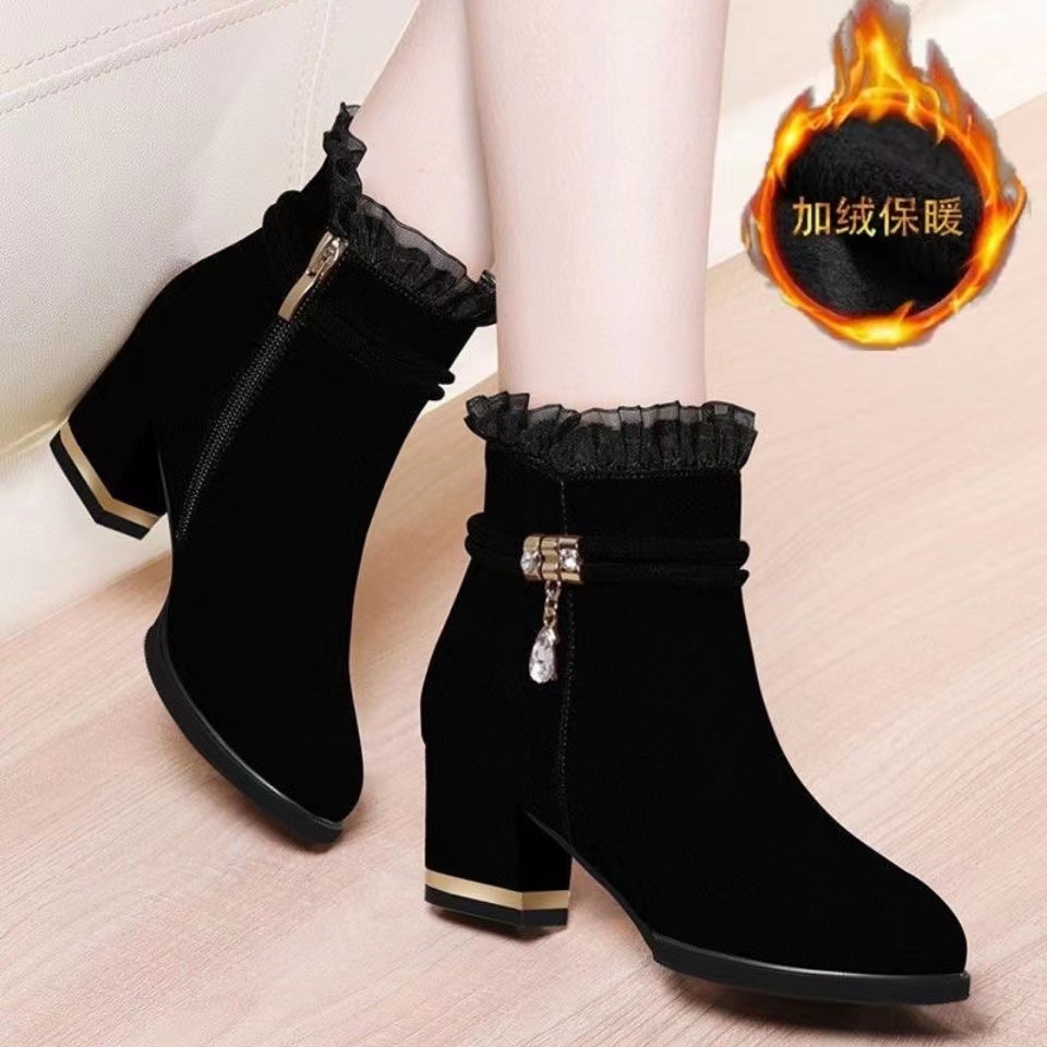 *Giày boot cổ thấp gót dày thời trang thu đông cá tính cho nữ