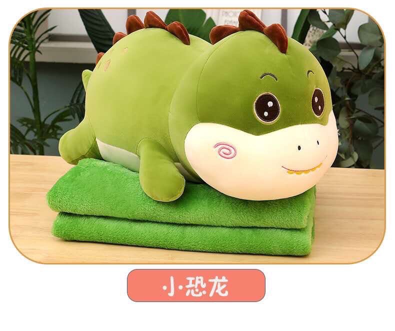 Bộ chăn gối văn phòng hình khủng long màu xanh, khủng long xám, khủng long béo