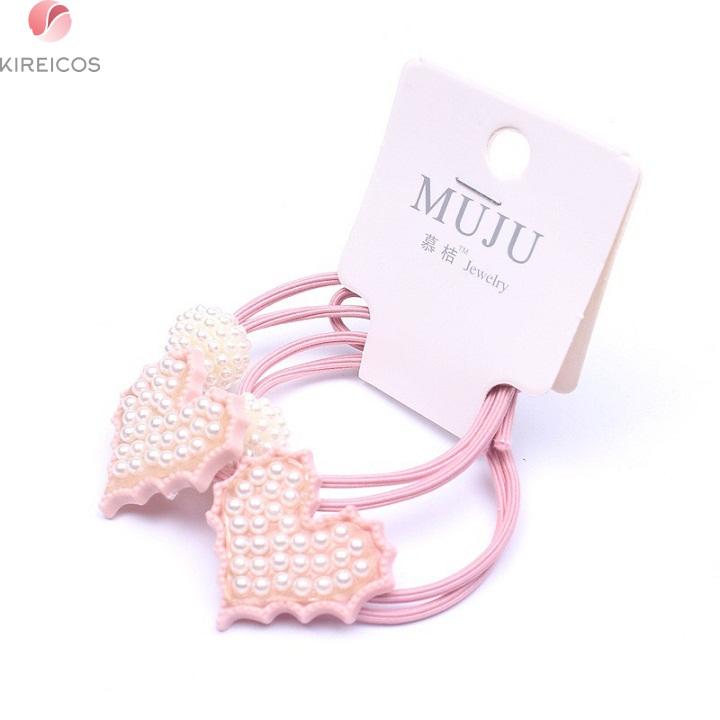 Set 2 Dây Cột Tóc Trái Tim Đính Hạt Nhiều Màu