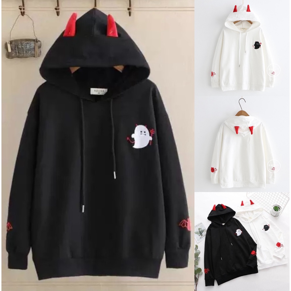 Áo Hoodie Dáng Rộng In Hình Quỷ Nhỏ Dễ Thương Thời Trang Mùa Thu Cho Nam Nữ Shiny Sunday MAH 001