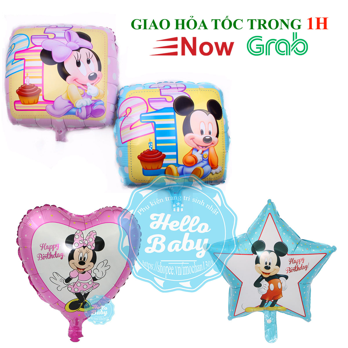 Bóng trang trí sinh nhật các hình, số chuột Micky