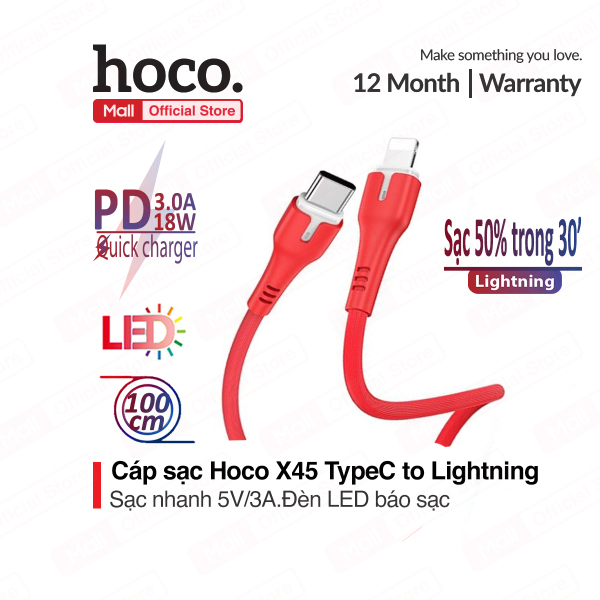 Cáp Sạc Nhanh 3.0A Truyền dữ liệu Hoco X45 từ Type-C sang Lightning SẠC NHANH iPhone 50% TRONG 30PHÚT