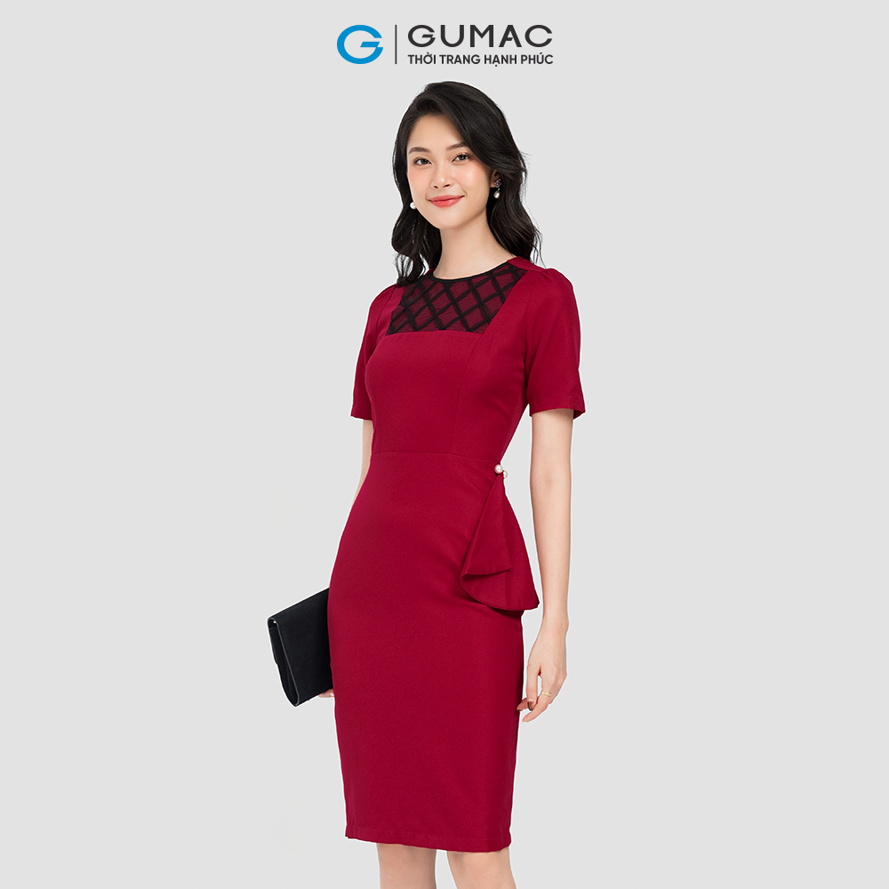 Đầm body GUMAC, đầm body phối nơ bên eo LD0815
