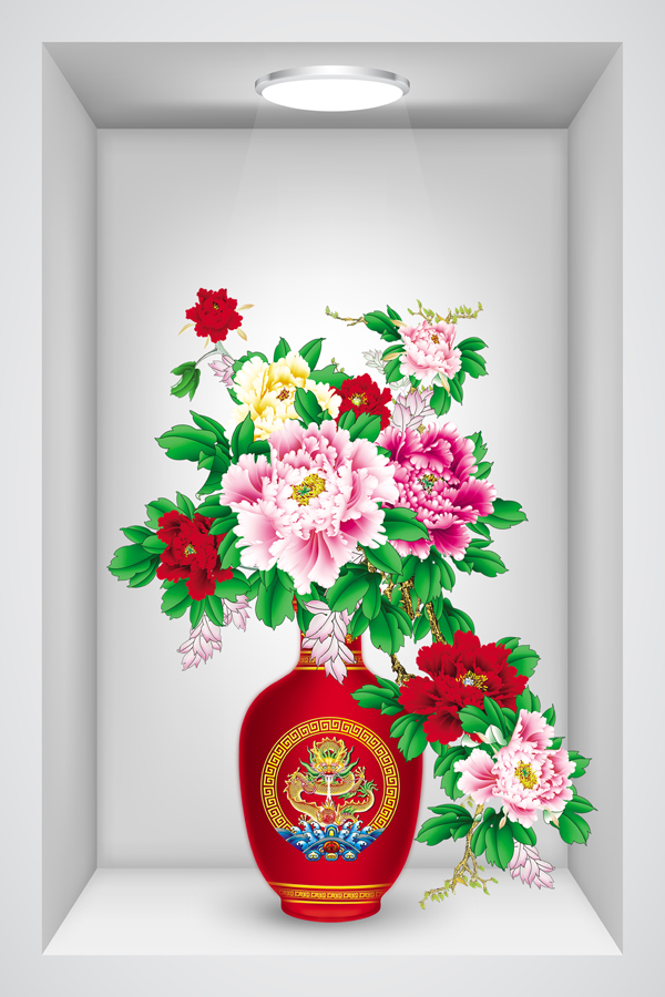 Tranh dán tường giả ô tường 3D lọ hoa đẹp 002 nhiều mẫu và kích thước