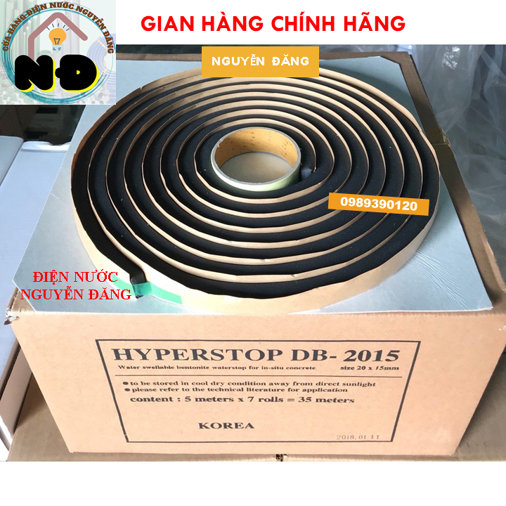 Thanh trương nở hyperstop db2015 5 mét, thanh thủy trương thanh cao su chống thấm mạch chèn cổ ống thoát sàn - chính hãng