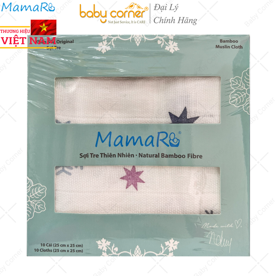 Hộp 10 khăn sữa original mamaru 25x25cm, họa tiết ngẫu nhiên, cho bé từ sơ sinh