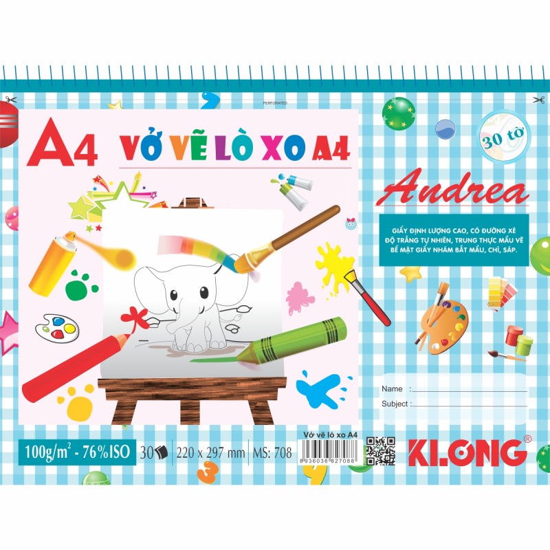 Sổ / vở vẽ lò xo kép đa năng a4 100gsm klong 708