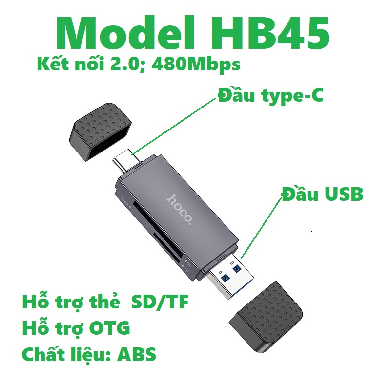 Đầu đọc thẻ sớ TF/ SD đa năng 2 cổng Usb 2.0 / type C / Usb 3.0 hoco HB20 HB45