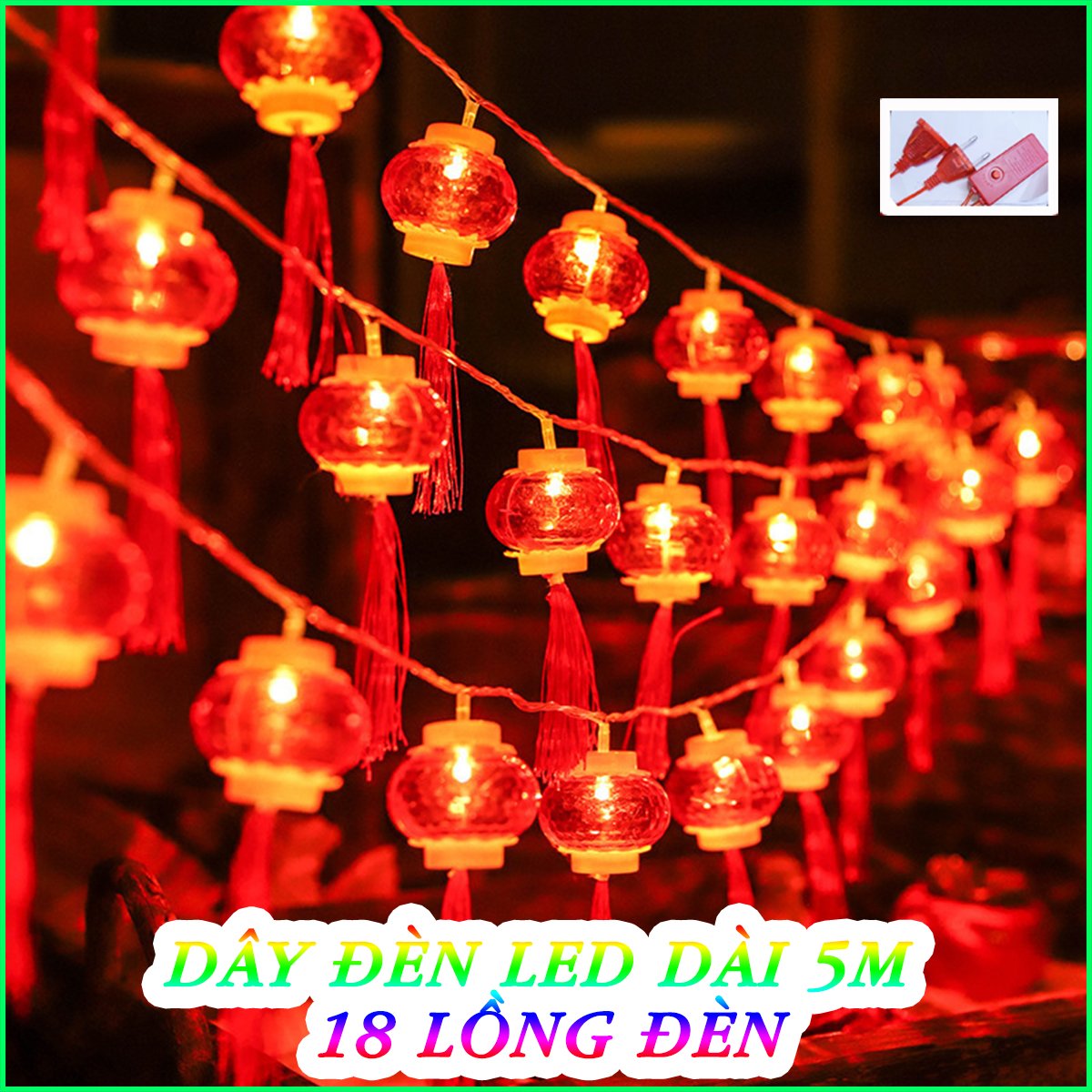 Dây đèn lồng trang trí 18 bóng đèn lồng trang trí dịp lễ, tết