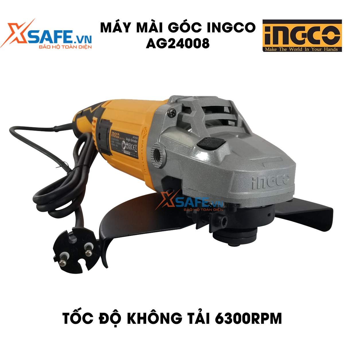Máy mài cầm tay 2400W Ingco AG24008 máy mài góc tốc độ không tải 6300 rrpm, đường kính đĩa mài 180mm lỗ cốt M14