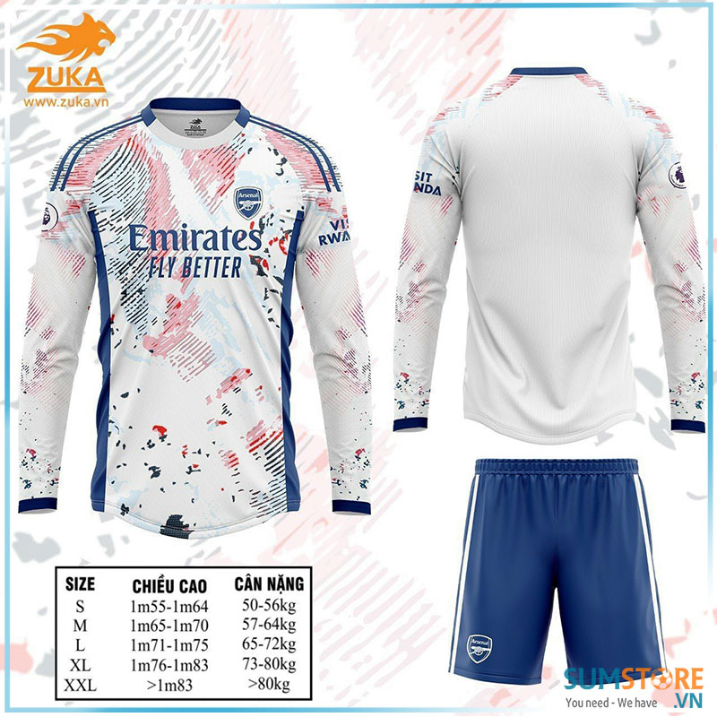 Bộ Đồ Đá Banh CLB Arsenal Trắng Color Cao Cấp - Áo Bóng Đá Dài Tay Nam Nữ Đẹp Mới