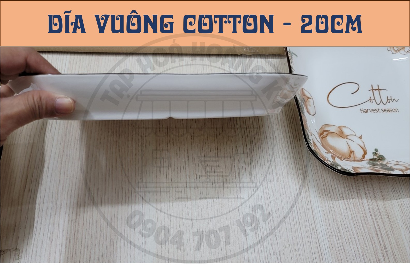 Dĩa vuông gốm sứ hoa văn Cotton 20CM ( CỠ 9)