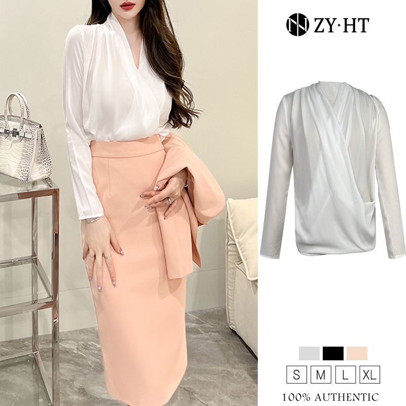 ZYHT eravogue áo kiểu nữ áo sơ mi nữ form rộng tay dài áo sơ mi nữ đẹp kiểu hàn quốc cổ chữ v voan 30019