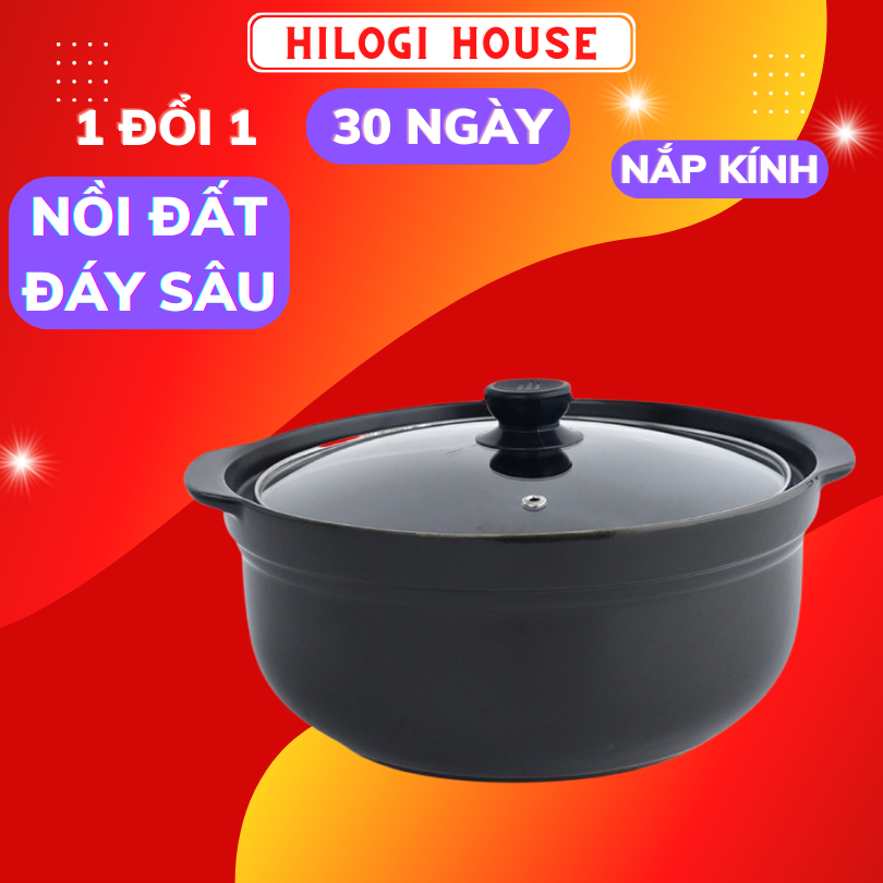 Nồi đất 1000ml nắp kính chuyên mì cay  nấu cơm canh-Nồi kho cá. Nồi kho tộ cực ngon giữ nóng lâu