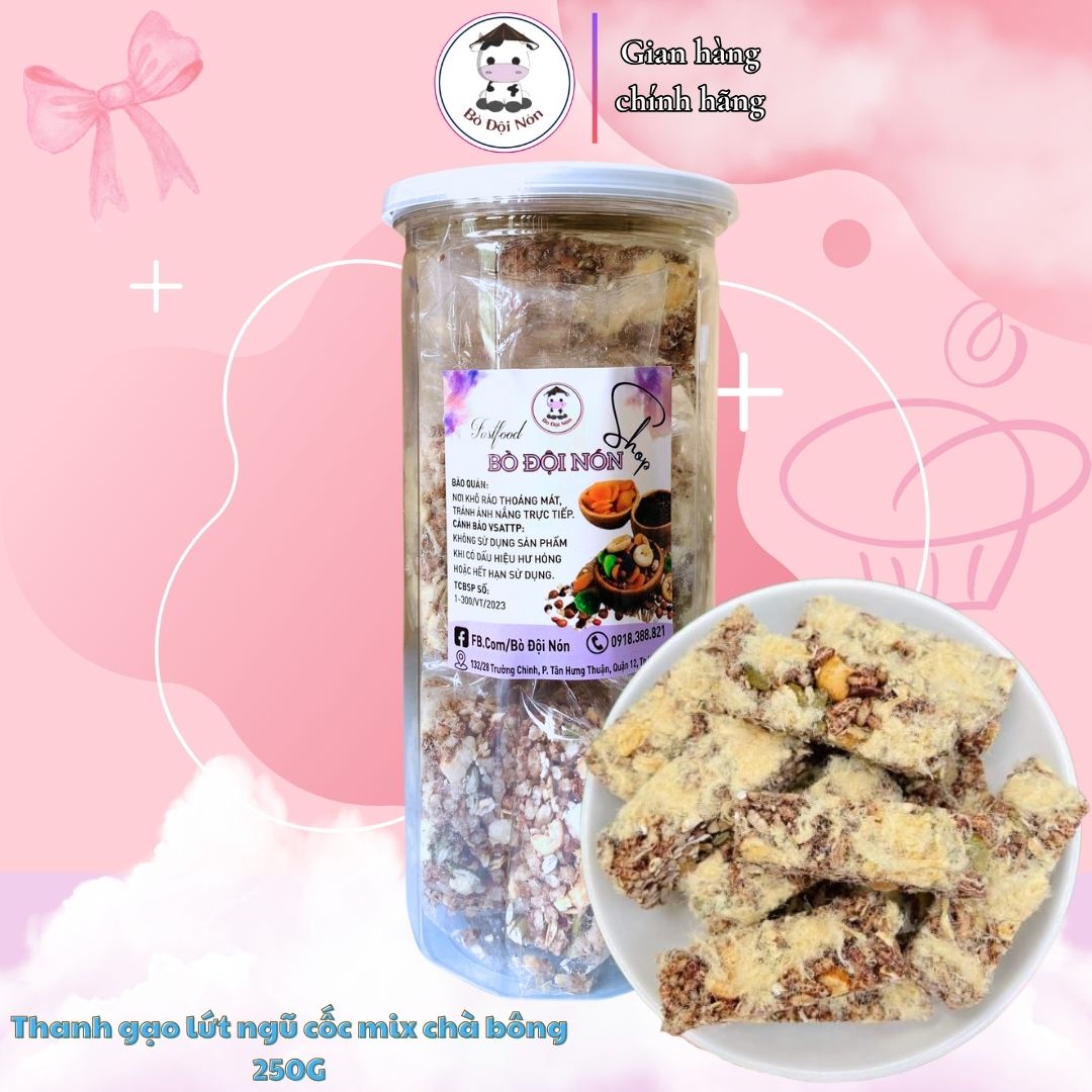 Bánh gạo lứt ngũ cốc mix chà bông | bò đội nón
