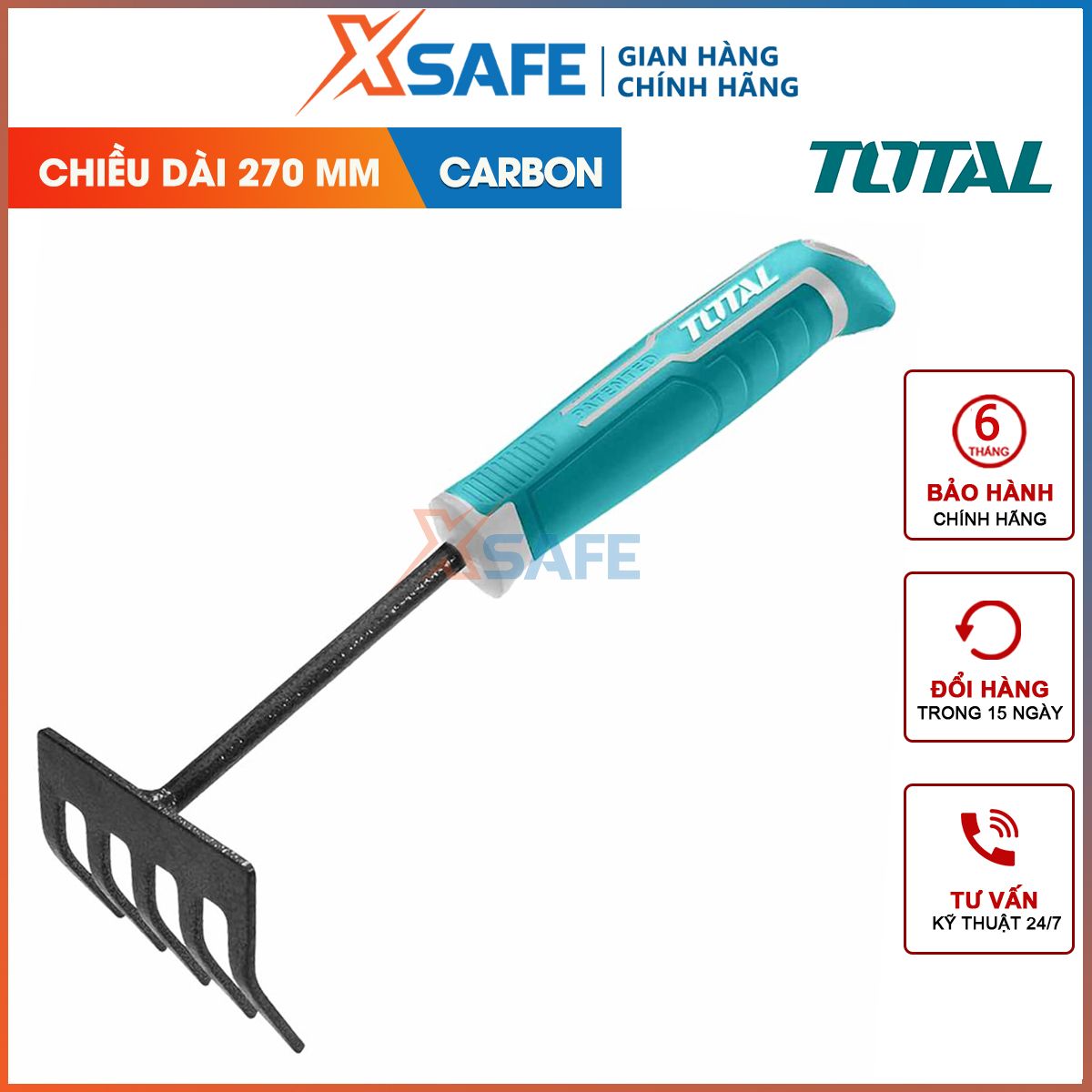 Plants rake gardening tools 270mm total THFTR1008, gardening tools length 270mm width 82mm, middle bar 8.0mm, rolling handle Blue anti-slip soles, blade used carbon steel material, support gardening, rake Tiller soil, planting trees, ..