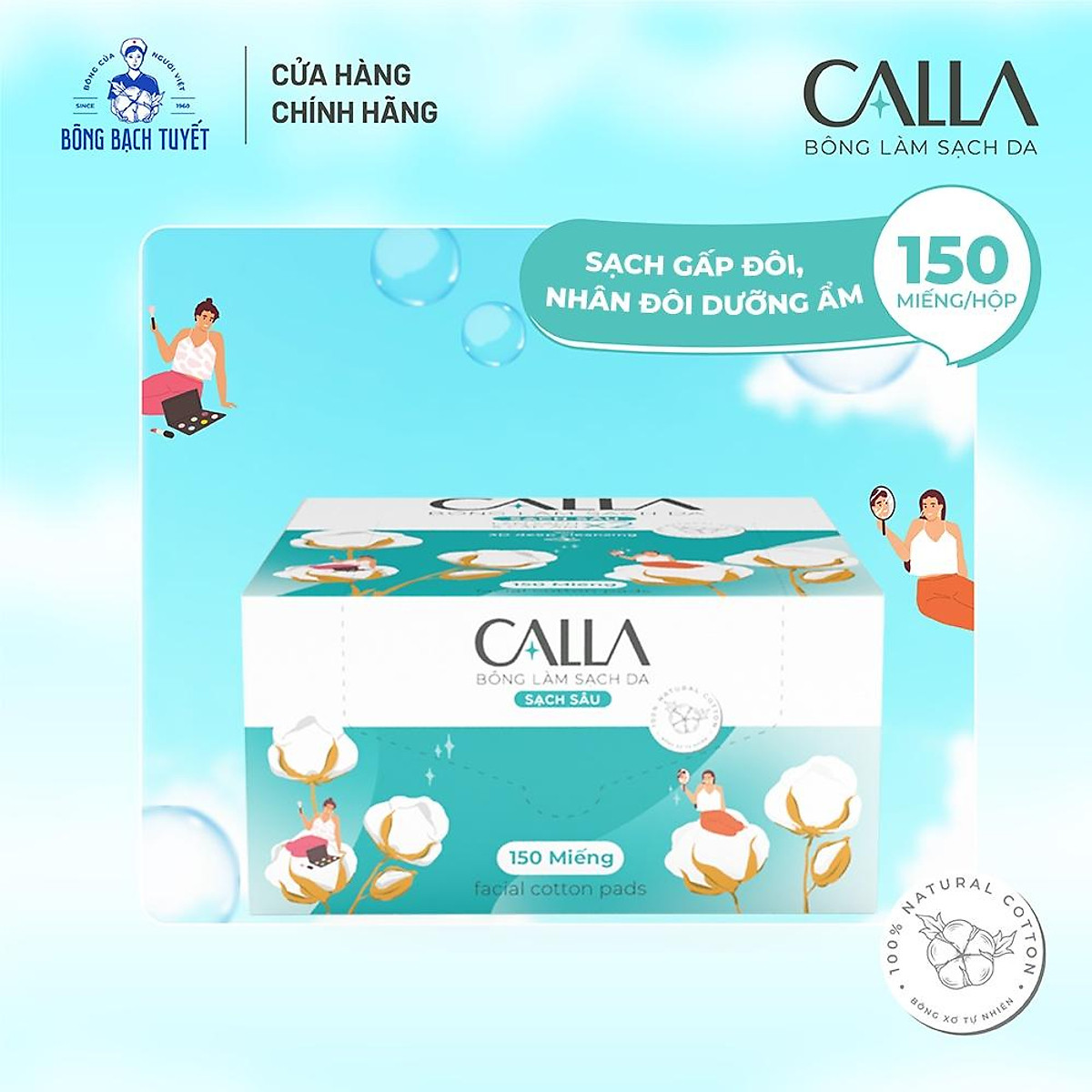 Bông tẩy trang Bạch tuyết Calla 150 miếng