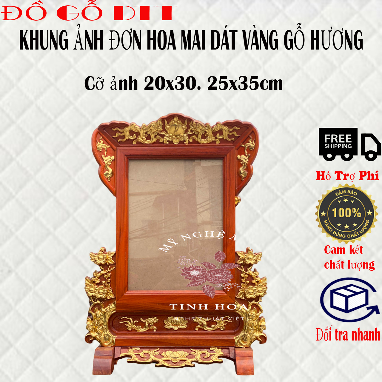 Khung ảnh thờ hoa mai gõ gõ rát vàng 2 cỡ hình thờ 21x31 và 25x35