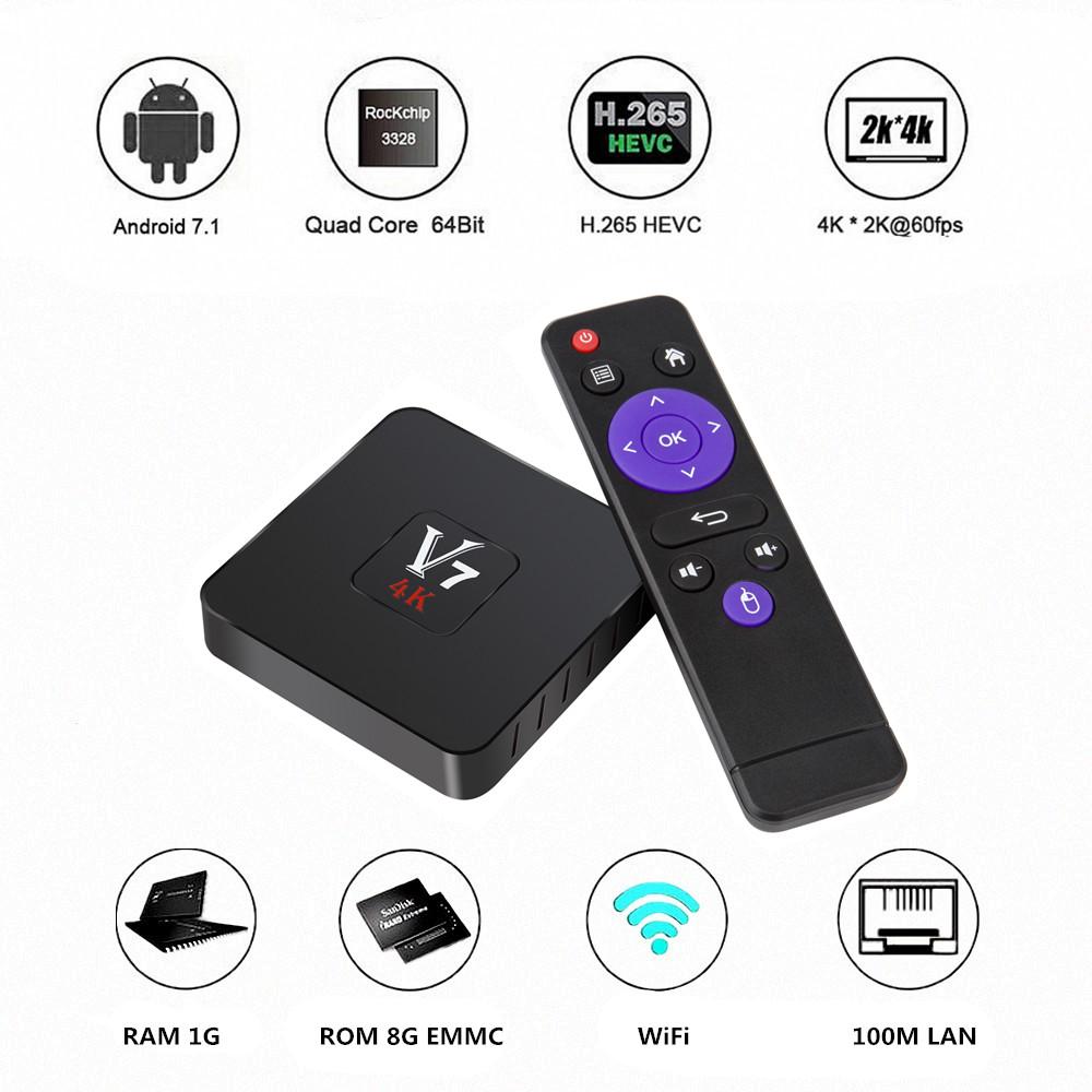 Android Box TV V7 Rockchip 3328 Quadcore - 1GB Ram 8GB Rom Android 7.1 USB 3.0