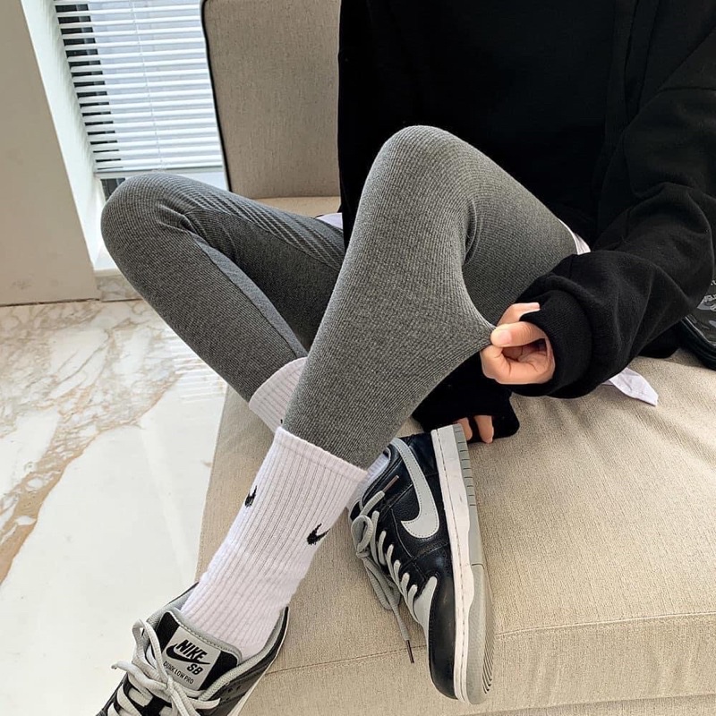 Quần legging thun tăm lót lông siêu co giãn cạp cao