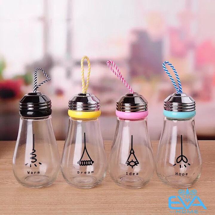 Combo 4 bình thủy tinh kiểu dáng bóng đèn dây tóc có dây xách 450 ml