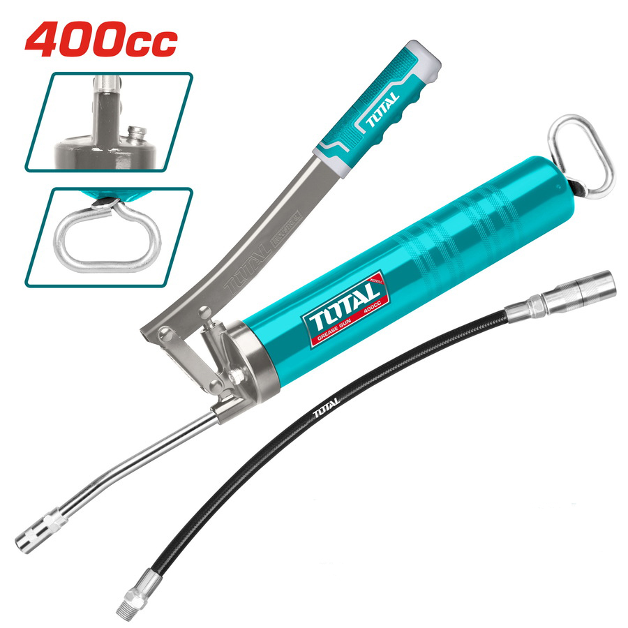 Súng bơm mỡ Total, dung tích 14oz áp suất làm việc 3600 - 4500psi, bơm silicon cầm tay total chính hãng - Thinksafe