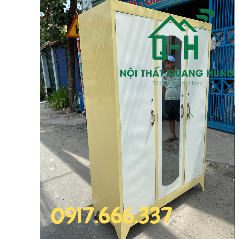 Tủ sắt 3 cánh sơn dầu đựng áo quần giá rẻ