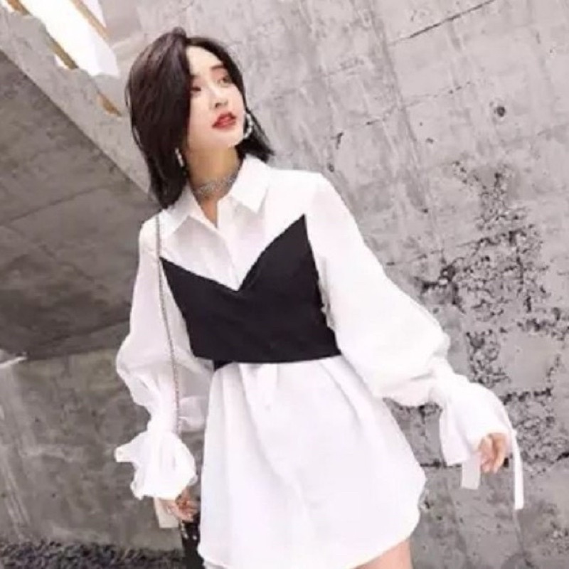 ÁO SƠ MI PHỐI DÂY NƠ MẶC HAI KIỂU CỘT XINH SMT1