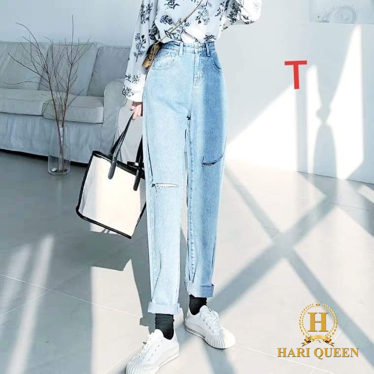 Quần baggy bò rách lệch 2 bên đủ màu