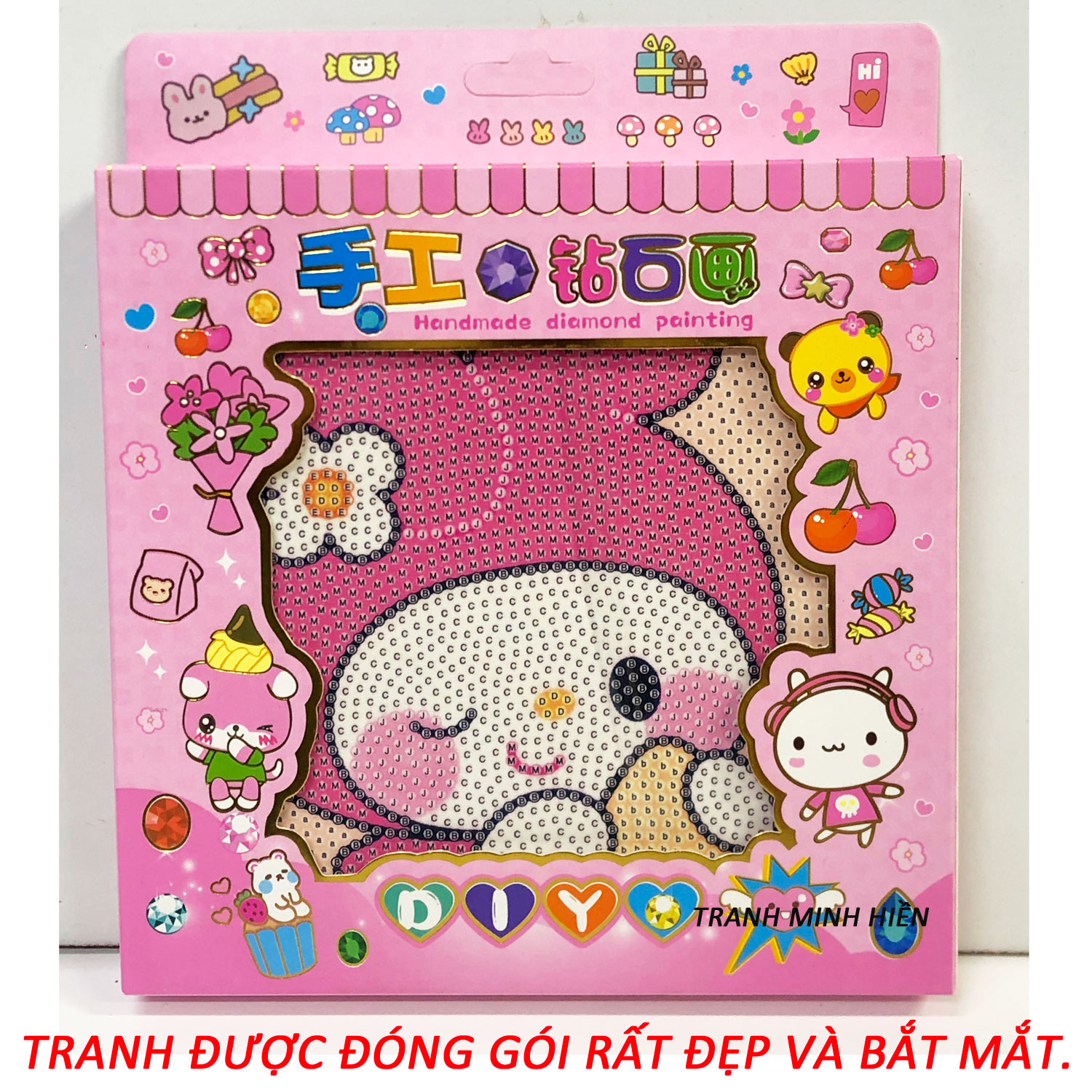 Tranh Đính Đá Đẹp - Gấu Con Xinh Xắn 36 (Tặng Kèm Khung Tranh) - Tranh Minh Hiền (TỰ ĐÍNH ĐÁ)