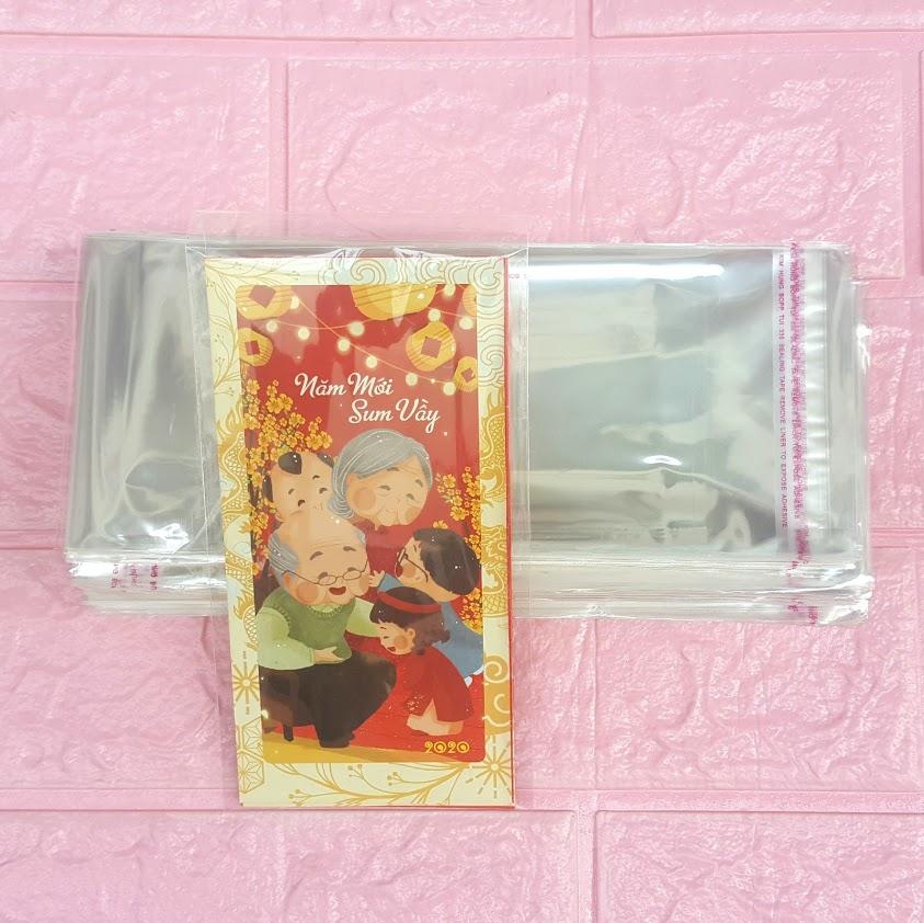 100g (~95cái) Túi Opp dán mép 9x18cm (+ 4cm) - Túi ni lông băng keo dán miệng - Bao nilon dán miệng
