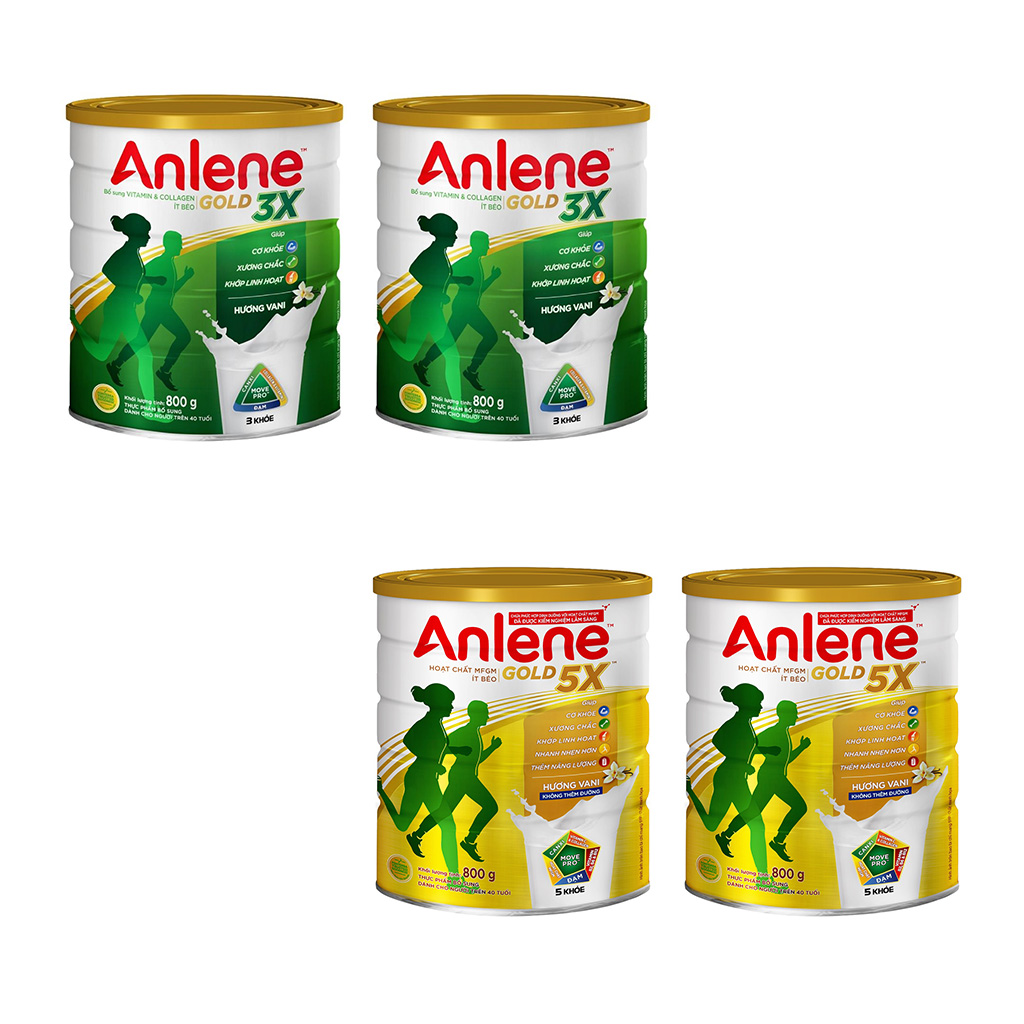 Combo 2 hộp Sữa bột Anlene Gold 3X 5X 800g hương vani giúp cơ khỏe xương