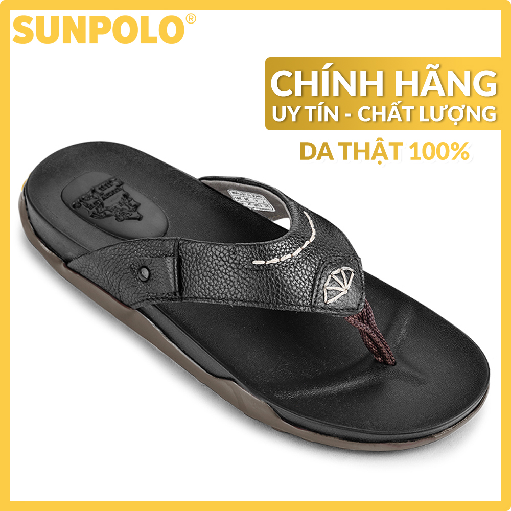 Dép kẹp nam da bò SunPoLo PUS25DB (Đen, Nâu bò)