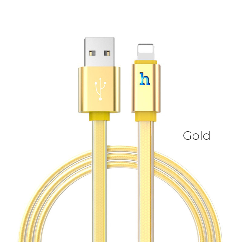 Cáp sạc Lightning Hoco cho iPhone/iPad, iPhone XS max, iPhone 11, iPhone 11 Pro max, cáp sạc nhanh 2.4A ,chống rối, chống đứt  có đèn LED báo sạc dài 120cm
