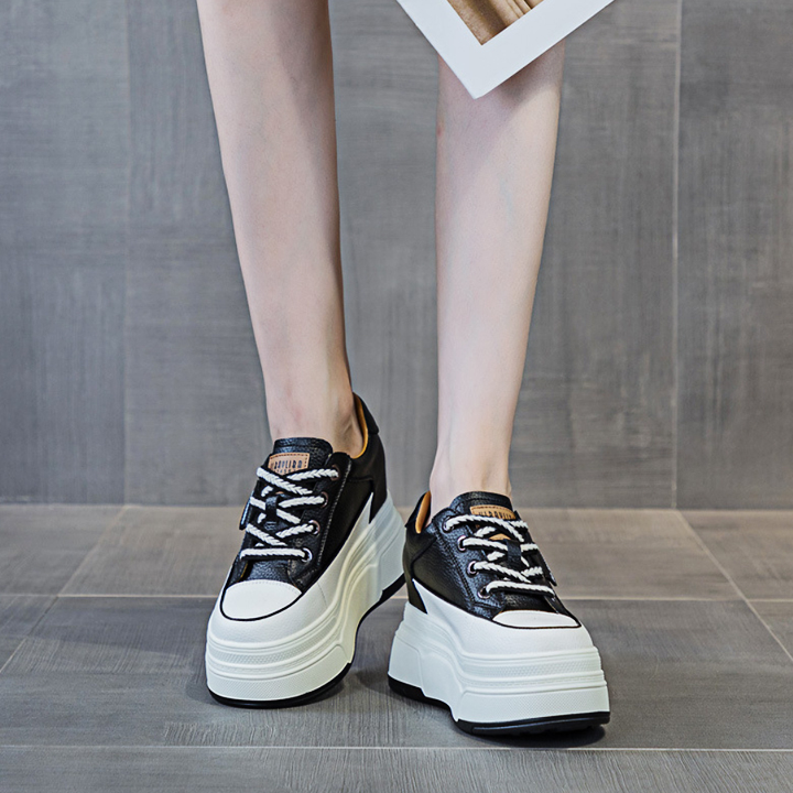 Giày Sneakers Đế Xuồng Da Thật 8CM PS640-1339
