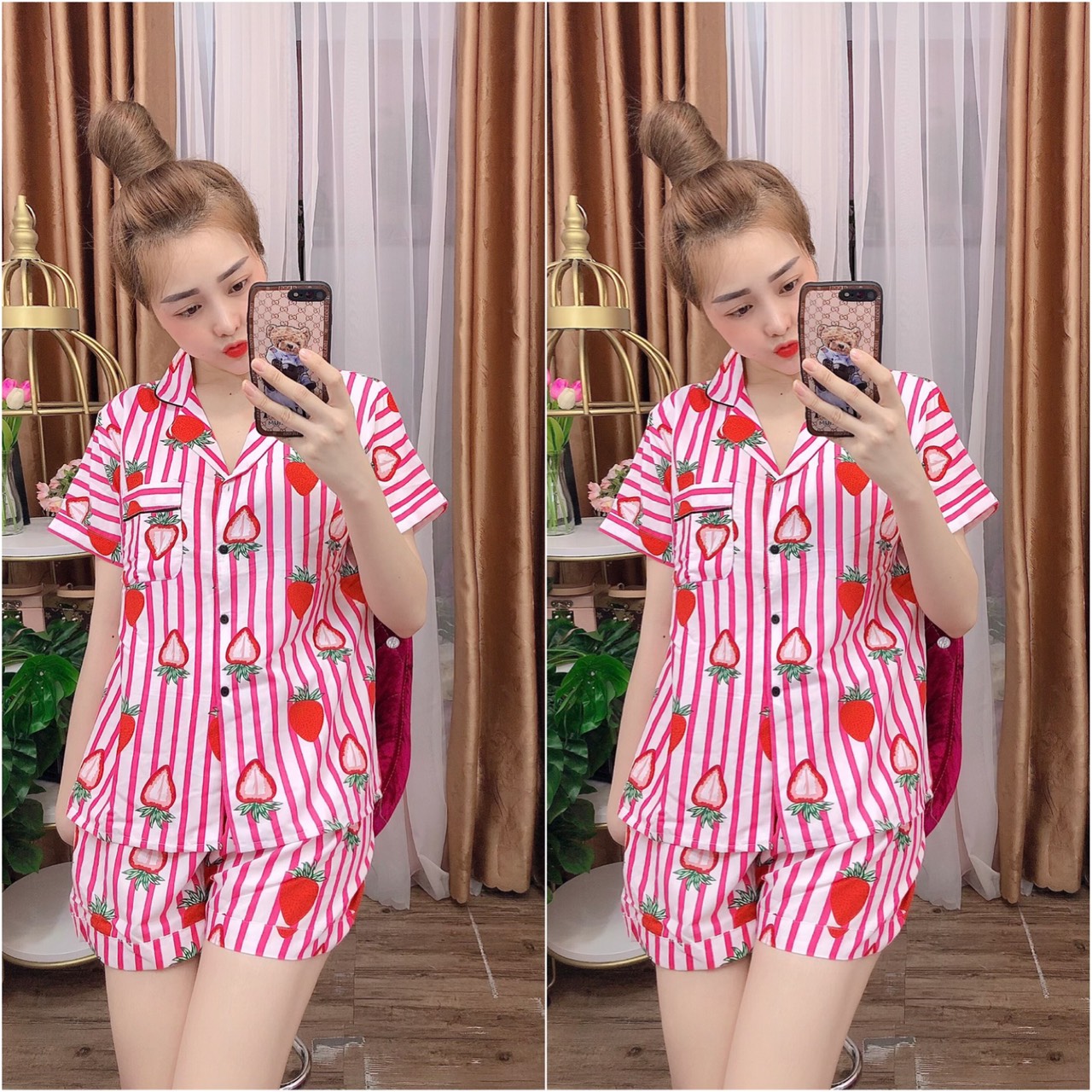 (45-68kg) Đồ bộ Pijama Bigsize Kate Thái cao cấp - Bộ Đùi (2XL)