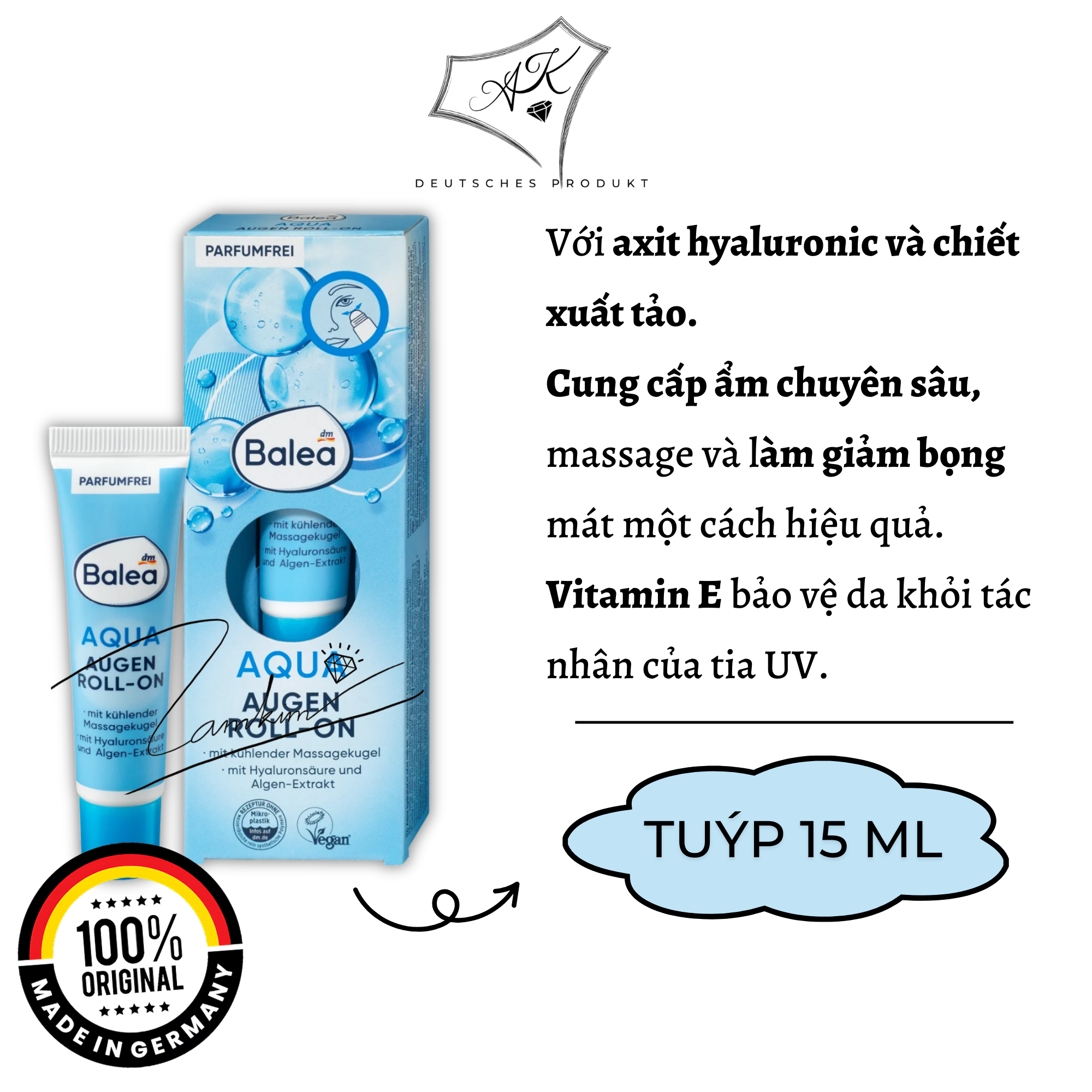 [ Hàng Đức ] Lăn dưỡng mắt Balea - Đức - 15ml