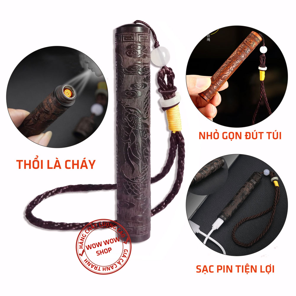 Bật lửa điện sạc chiết hỏa tử gỗ có hộp thổi là có lửa