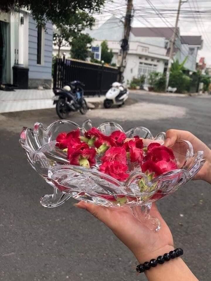 [HCM]DĨA TRÁI CÂY THỦY TINH 3 CHÂN